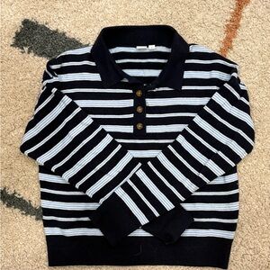 Gap Striped Navy and White Collared Sweater